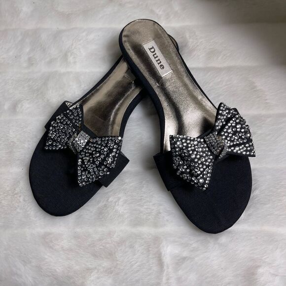 Dune black gros grain fabric thong sandals embellished rhinestones bows … - Picture 5 of 11